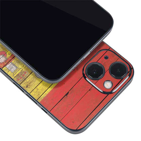 Spain Flag Dark Wood iPhone 14 Plus Skin